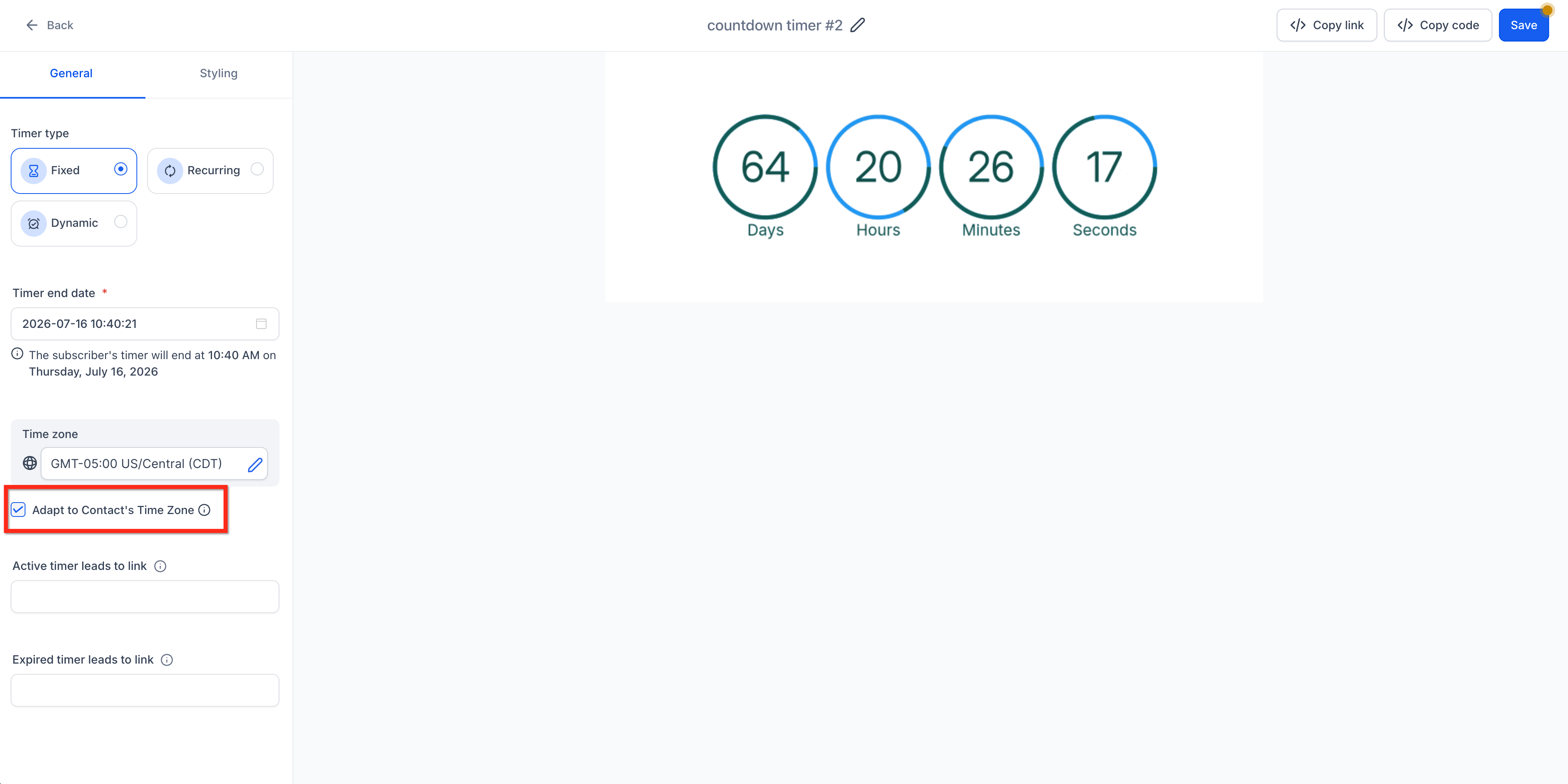 Timezone Adaptation in Countdown Timers – Adapt to Contact Time Zone setting