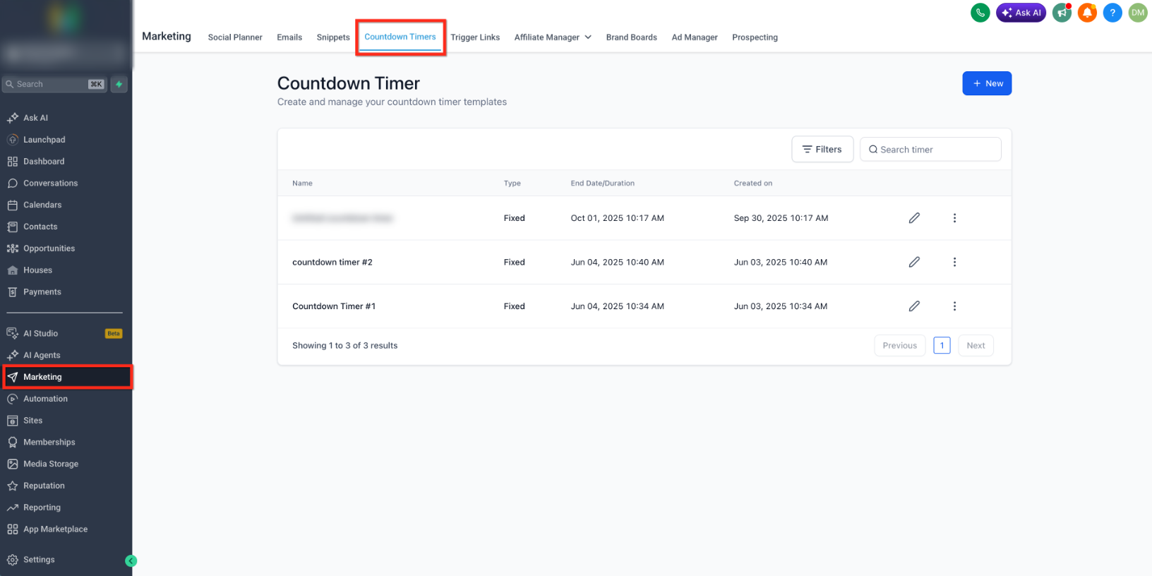 Timezone Adaptation in Countdown Timers – Countdown Timers page in Marketing