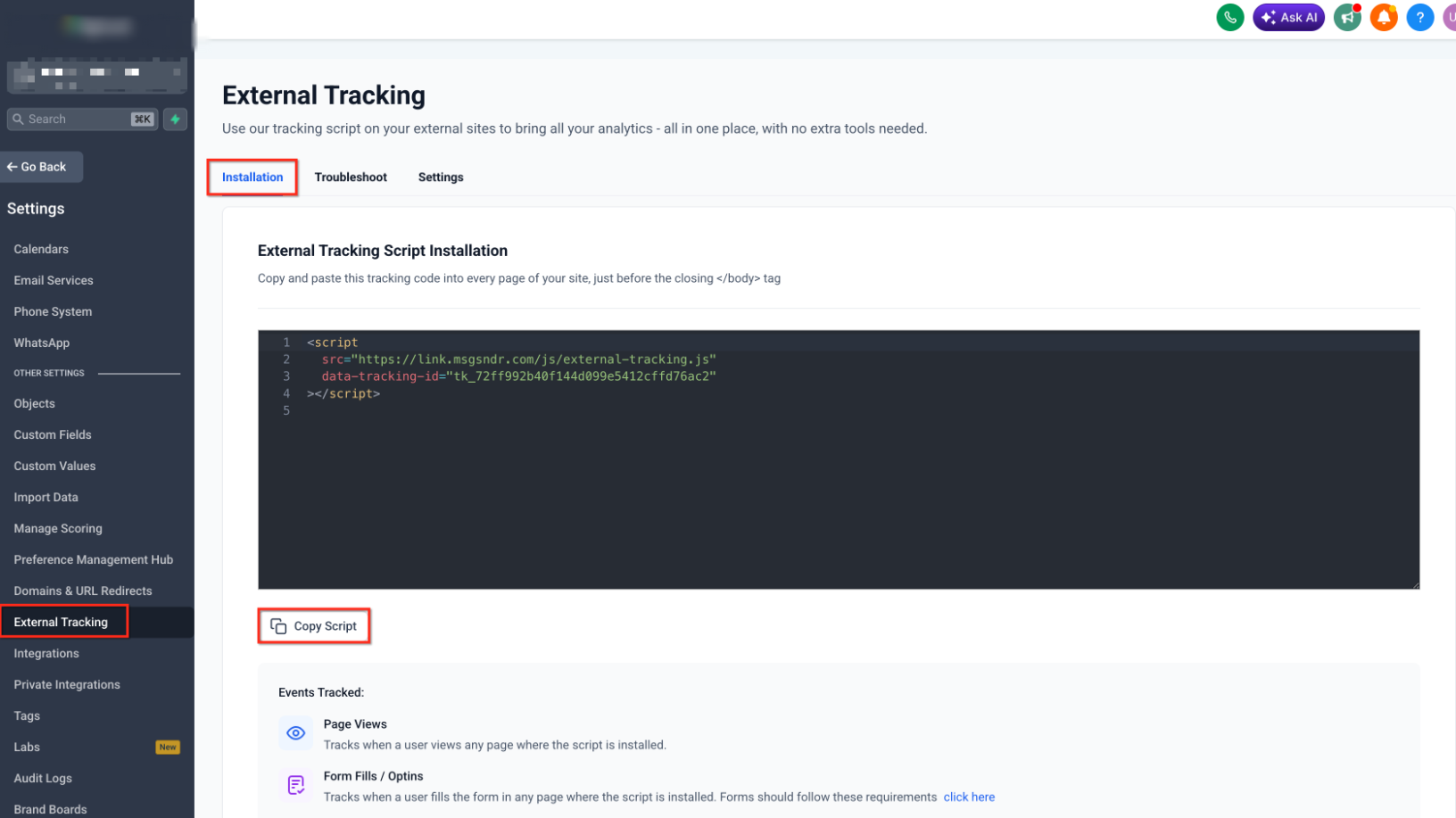 Tracking External Forms – Step 1: Get Your Tracking Script
