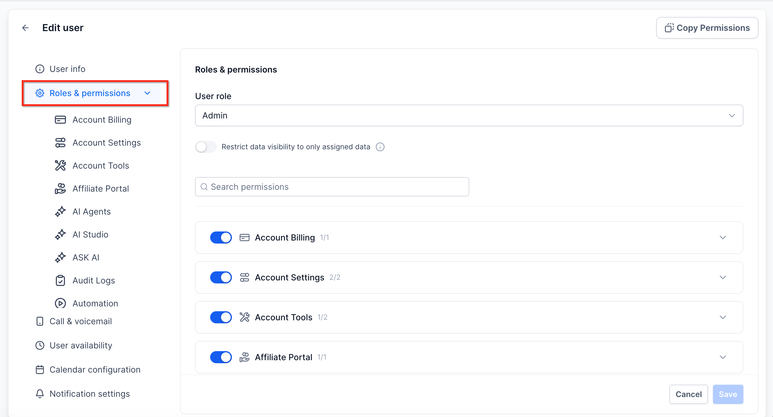 User Roles, Permissions, and Assigned Data – Copy Permissions Between Users