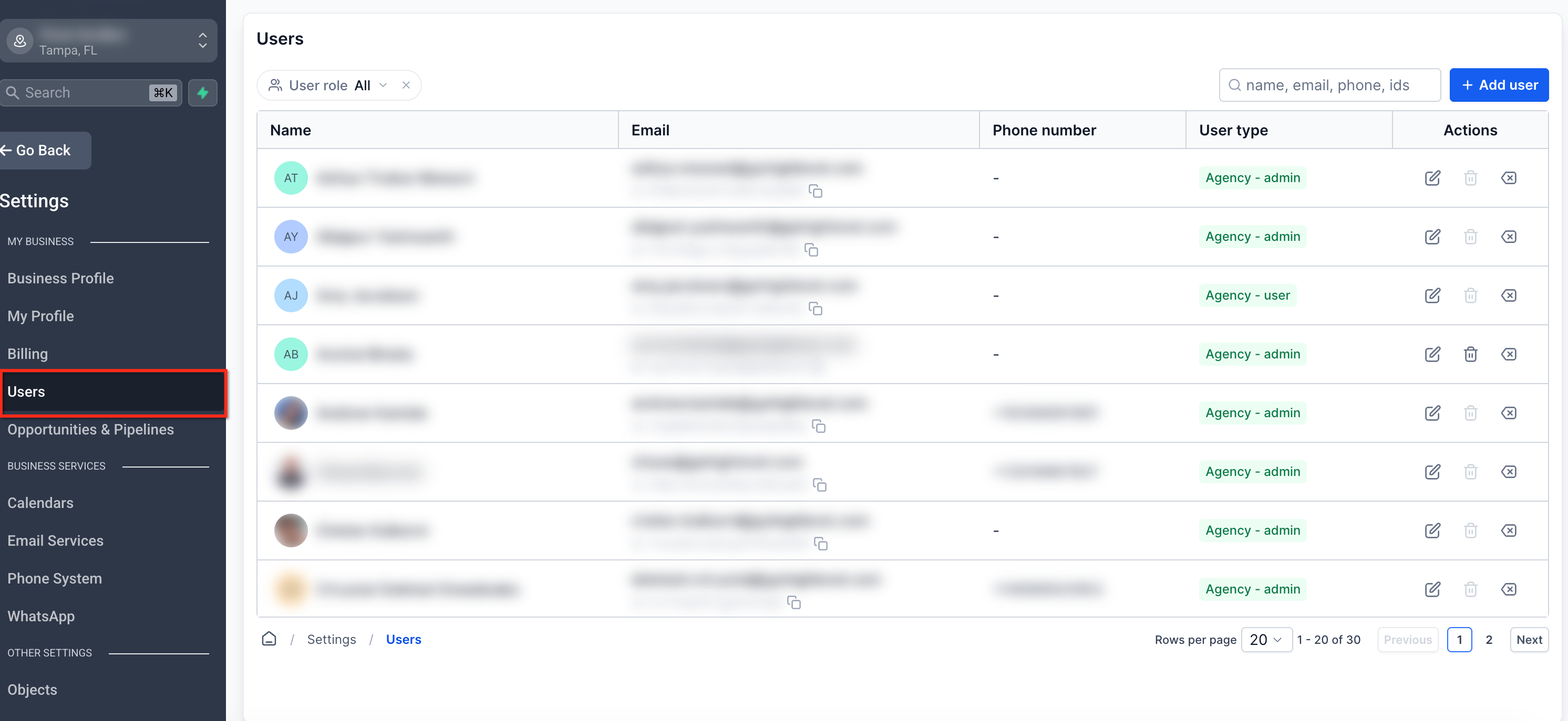 User Roles, Permissions, and Assigned Data – Step 1: Go to Settings → Users