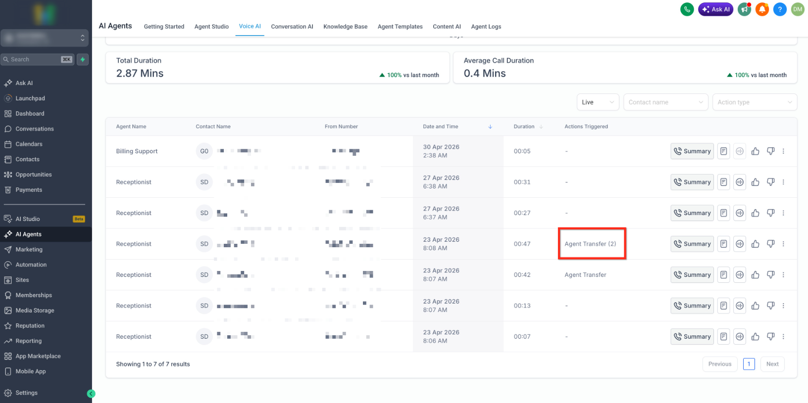 Voice AI: Agent Transfer – Audit Agent Transfers in Call Logs