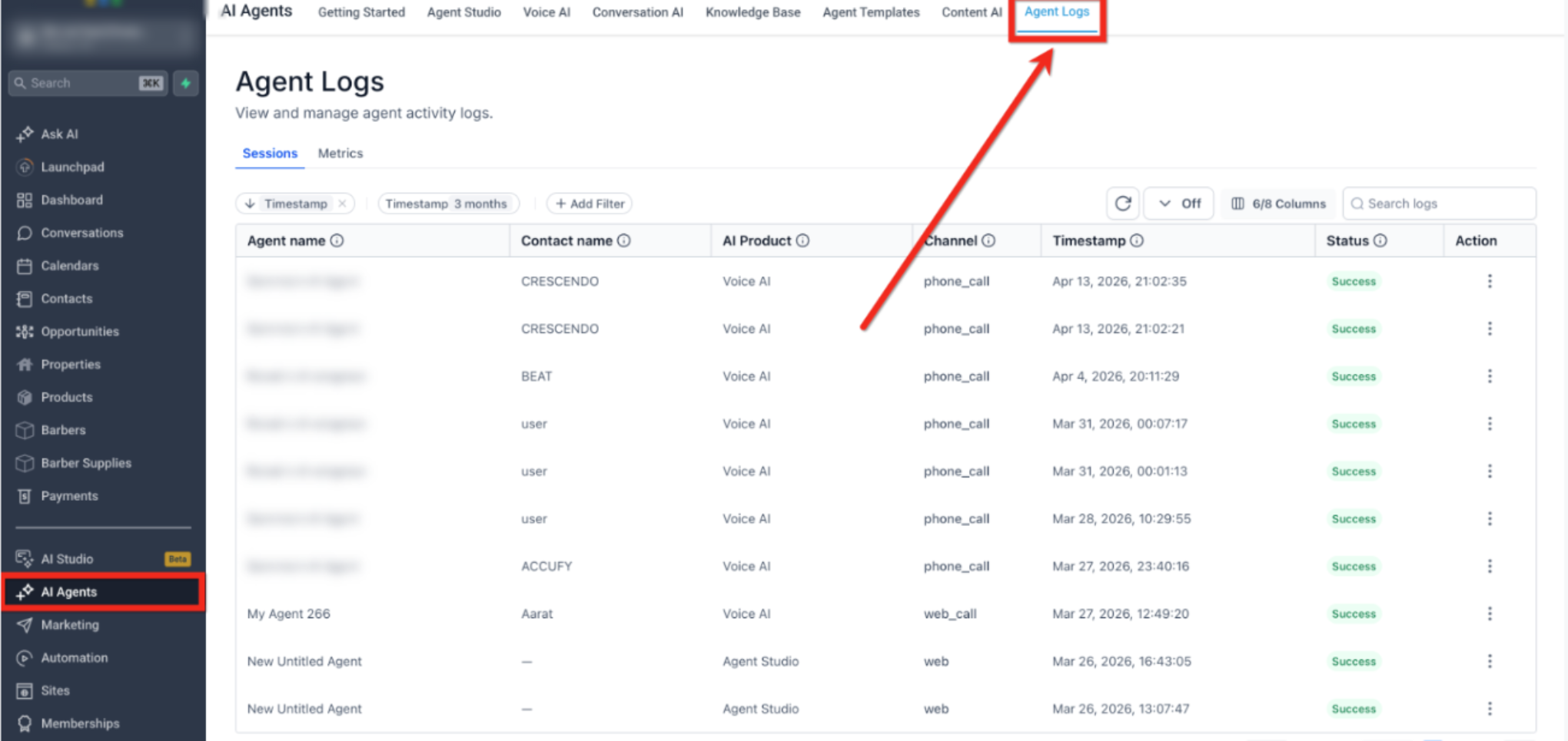 Voice AI Logs: Review & Debug Calls – Access Agent Logs