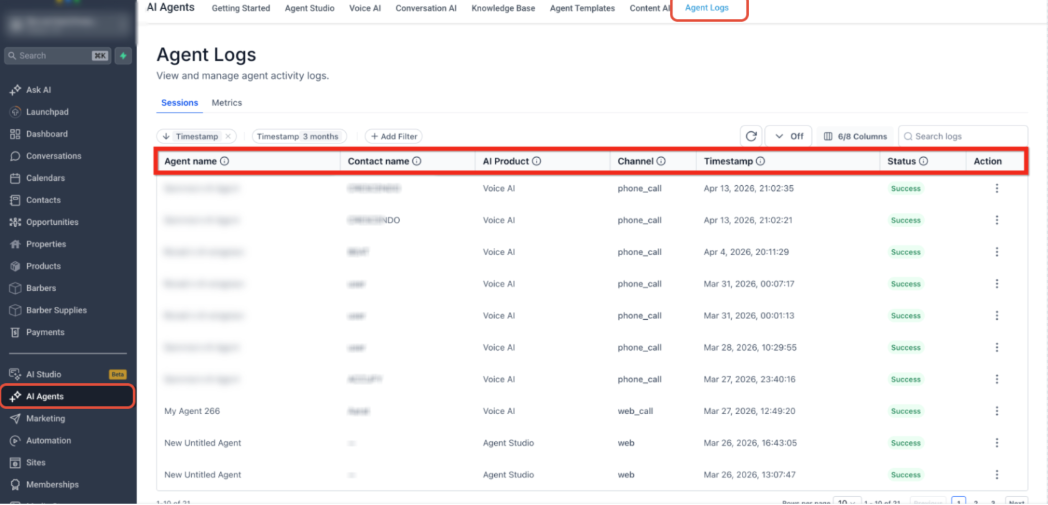 Voice AI Logs: Review & Debug Calls – Review the Logs Table