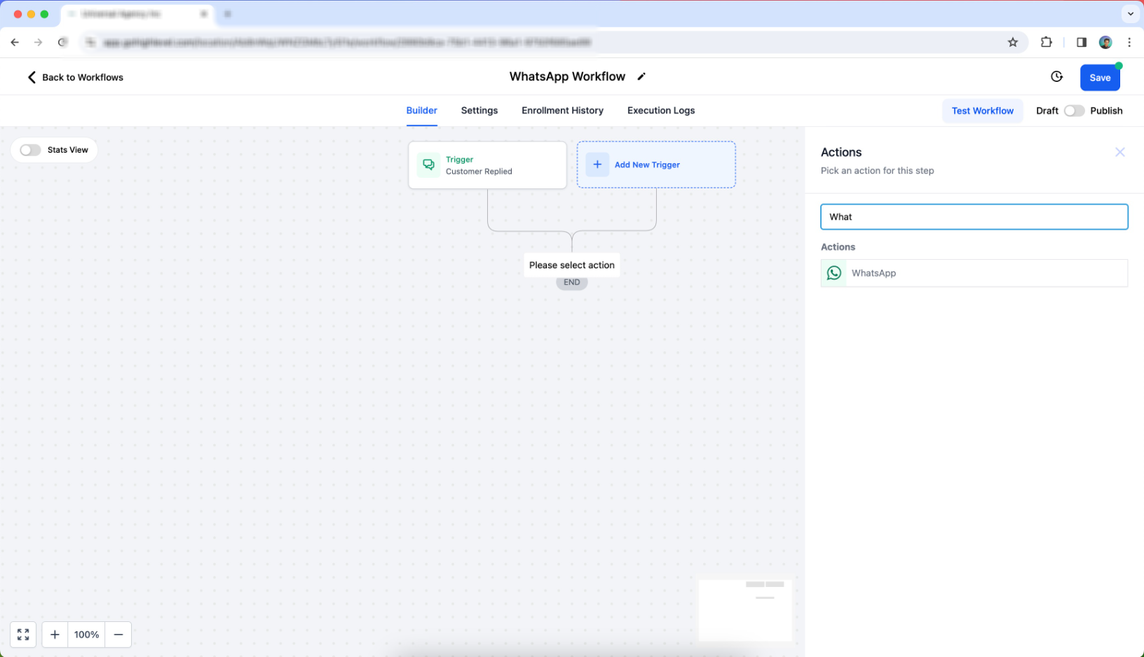 WhatsApp – Workflow Integration – Step 4: Define an Automated Action